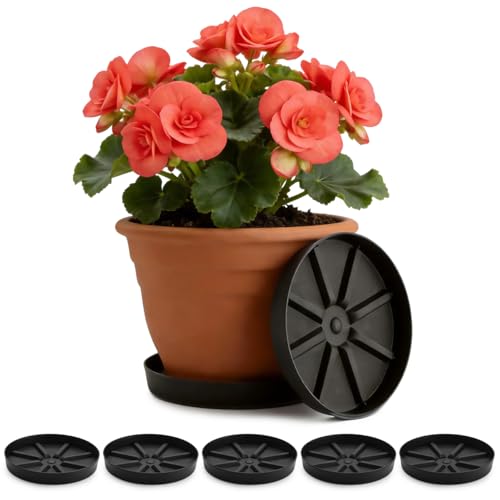 Plant Saucers 10.5 Inch 5 Pack, Black Elevated Plant Tray with Raised Base - size: 10.5INCH-5P