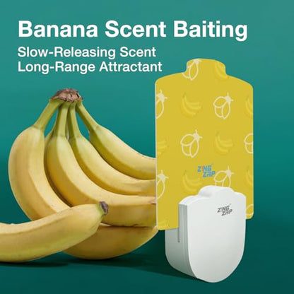 ZingZap Flying Insect Trap Indoor, Plug & Prey Dual-Baiting Fly Traps with Banana Scent & Blue Light, 2X More Effective Catch, House Flies, Gnats, Moths, Base Plug & 5 Cartridges - size: Banana
