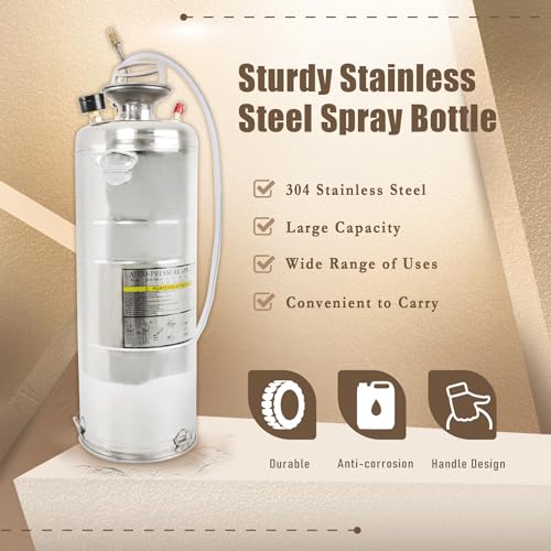 2 Gallon Stainless Steel Sprayer, 20 Wand & 3FT Reinforced Hose, Heavy Duty Hand Pump Sprayer with Pressure Gauge, Safety Valve and Adjustable Nozzle, for Lawn, Garden Watering (Silver-8L) - size: 2 Gallon