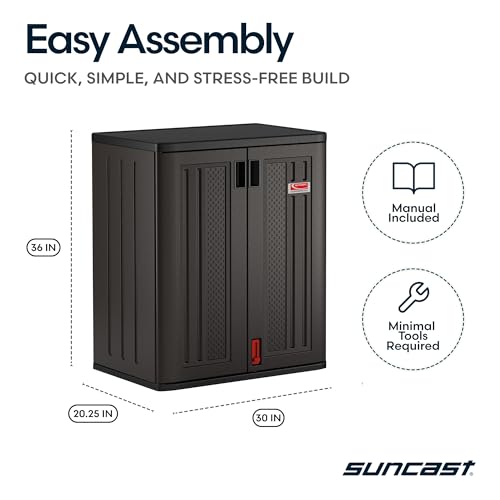 Suncast 30" Heavy-Duty Resin Outdoor Storage Cabinet, Lockable, Dark Gray