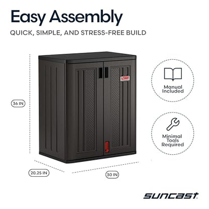 Suncast 30" Heavy-Duty Resin Outdoor Storage Cabinet, Lockable, Dark Gray