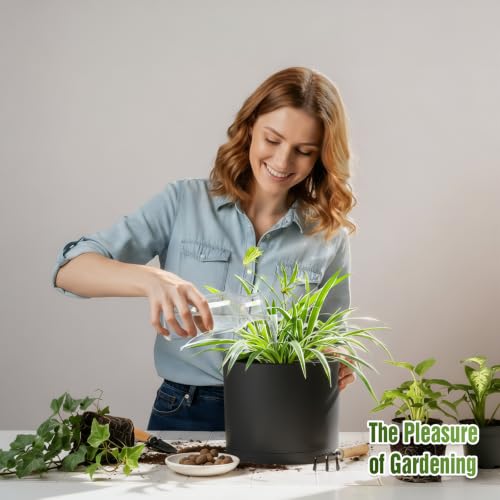 10/9/8 Inch Plant Pots 3 Pack, with Drainage Hole & Saucers - color: Matte Black