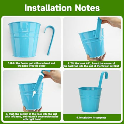 KINGLAKE Flower Pots,10 Pcs Metal Iron Hanging Flower Plant Pot Balcony Garden Plant Planter Baskets Fence Bucket Pots 6.3'' Flower Holders with Detachable Hook - color: Multicolor, size: 6.3 Inch