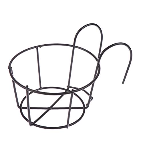 1 Pack Hanging Railing Planters Flower Pot Holders Plant Iron Racks Fence Metal Potted Stand Mounted Balcony Round Plant Baskets Shelf Container Box for Indoor and Outdoor Use-Black,Garden Steel Pots - color: Black