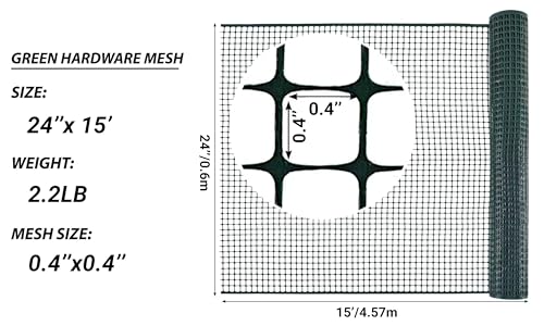 PotatoLife Green Plastic Garden Fence, Hardware Mesh, 24'' x 15' - color: Green, size: 24'' x 15'