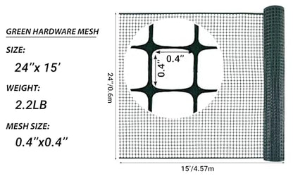 PotatoLife Green Plastic Garden Fence, Hardware Mesh, 24'' x 15' - color: Green, size: 24'' x 15'