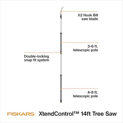 Fiskars 3-14 Ft XtendControl Extendable Modular Pole Saw & Tree Trimmer - style: 14' X2 Hook Bill Saw