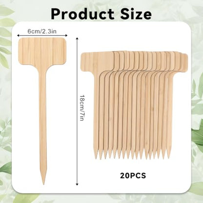 20 Pcs Plant Labels 7" Bamboo Long T-Type Garden Markers