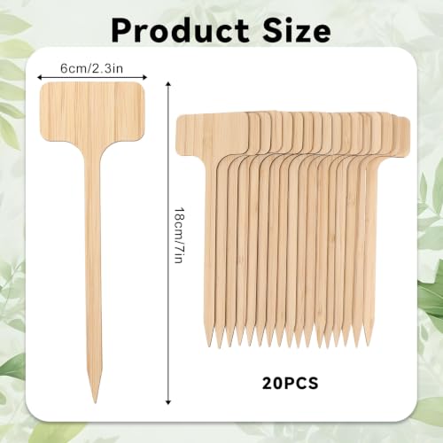20 Pcs Plant Labels 7" Bamboo Long T-Type Garden Markers