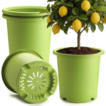 4-Pack 16 inch Large Deep Planters for Outdoor Plants, Heavy-Duty Plant Pot - color: Light Green