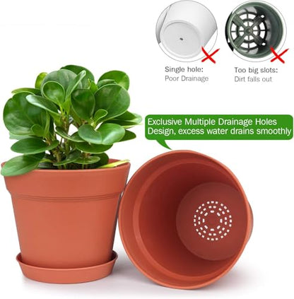 homenote 7.5 Inch Plastic Plant Pots with Drainage Holes and Trays (8 Pcs) - color: Terra Cotta-8 Pcs, size: 7.5 Inch