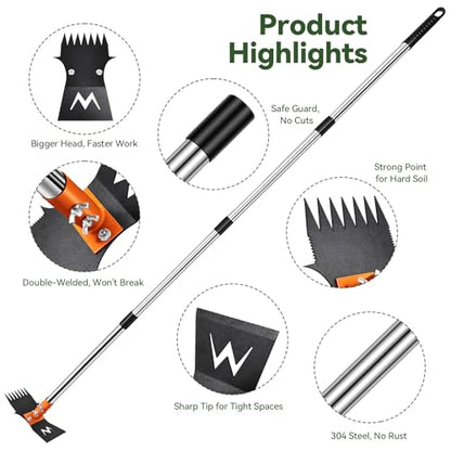 4-in-1 Weeding Tool with Hoe, Grabber, Pruning Shears & Scrub Brush,Garden Hoe & Weed Puller Tool with Long Handle,Dandelion Heavy Duty Uprooting Tool for Lawn Yard Garden - color: black