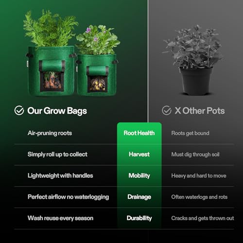 VIVOSUN 5-Pack 7 Gallon Potato Grow Bags, Roll-up Harvest Window - color: Green, size: 7 Gallon