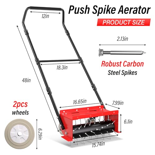 Manual Push Spike Rolling Lawn Aerator,Pre-Attached Spike Aerator Tool