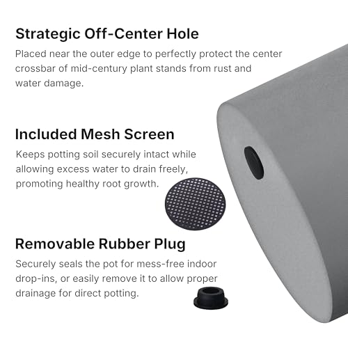 FaithLand 14 Inch Fiberstone Planter - Lightweight Modern Cylinder Plant Pot with Drainage Hole & Plug, Authentic Concrete Look, Gray - color: Gray, size: 14 inch