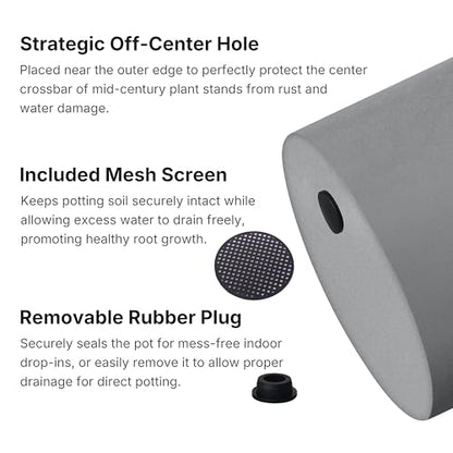 FaithLand 8 Inch Fiberstone Planter - Lightweight Modern Cylinder Plant Pot with Drainage Hole & Plug, Authentic Concrete Look, Gray - color: Gray, size: 8 inch