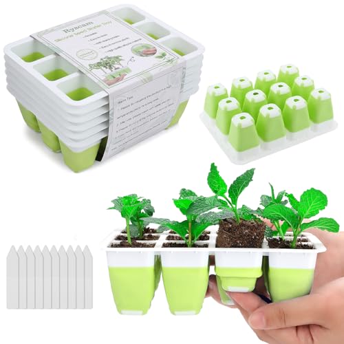 6pcs Reusable Seed Starter Kit, 72 Cells Seed Starter Trays, Silicone Seedling Starter Trays for Starting Plant Seeds with Flexible pop-Out Cells, Indoor Gardening Plant Germination Trays - color: Green