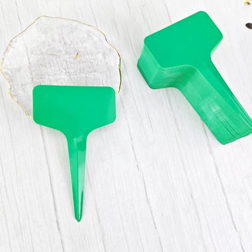 Plastic Plant T-Type Tags, 100Pcs Plant Labels, Waterproof T-Shape Tag, Nursery Garden Labels Markers, Plant Sign for Garden Vegetable Flowers Planting(2x4 Inch) - color: Green