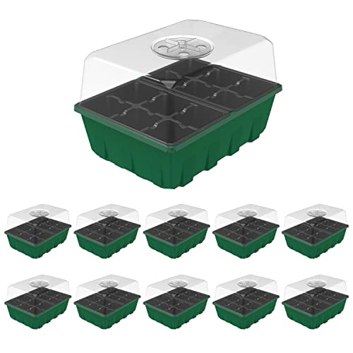 Gardzen 10 Pack Seed Starter Trays with Dome and Green Base 120 Cell - size: 12-Cell Black 10-Pack