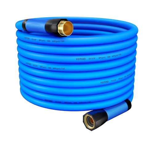 YOTOO Heavy Duty Hybrid Garden Water Hose 5/8-Inch by 100-Feet 150 PSI Kink Resistant, Flexible with Swivel Grip Handle and 3/4" GHT Solid Brass Fittings, Blue - size: 100 FT