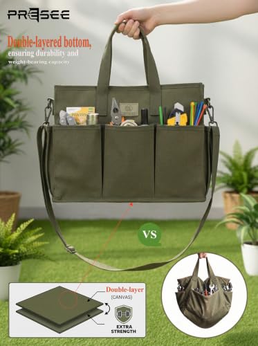 Garden Tool Bag, 9-Pocket Gardening Organizer Tote with Shoulder Strap, Heavy Duty Green Tool Bag