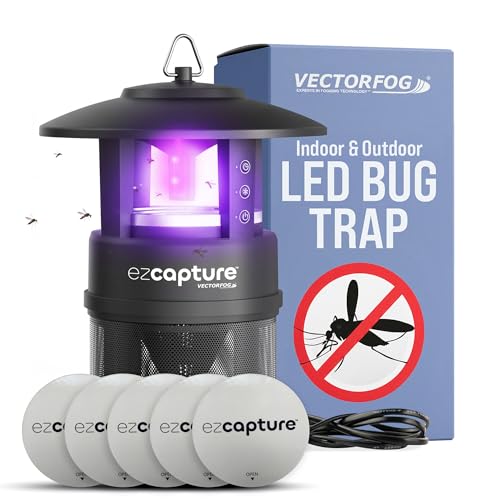 EZCapture T10 Indoor Bug Trap with Fan Suction - Versatile LED Flying Insect Trap for Indoor and Outdoor Use - No Zapping Noise, for Fruit Fly, Gnat, and Mosquitoes, 5 Glue Boards Included