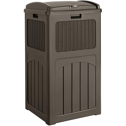 Devoko 33 Gallon Outdoor Trash Can, Hideaway Garbage Bins with Tiered Lid - color: Deep Brown, size: 1 Pack