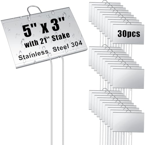 Landhoow 30 Pcs Large Plant Marker, 5'' X 3'' with 21'' Stake, Silver - color: Silver, size: 5'' X 3'' with 21'' Stake