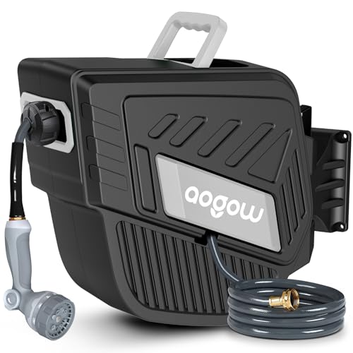 Retractable Garden Hose Reel: 1/2 in x 100 ft Wall Mounted Water Hose Reel with 10-Function Nozzle, Hose Reels for Outside, Any Length Lock, Brass Fittings, Slow Auto Rewind & 180° Swivel
