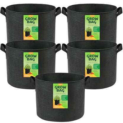 LotFancy 5-Pack 20 Gallon Grow Bags, 300G Thickened Nonwoven Fabric Pots with Reinforced Handles, Heavy Duty Aeration Planter Bags for Vegetables Flowers Fruits, Black - size: 20 Gallon（Pack of 5）