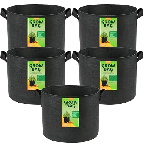 LotFancy 5-Pack 20 Gallon Grow Bags, 300G Thickened Nonwoven Fabric Pots with Reinforced Handles, Heavy Duty Aeration Planter Bags for Vegetables Flowers Fruits, Black - size: 20 Gallon（Pack of 5）