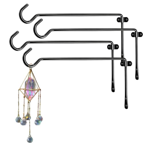 13.3IN Metal Plant Hangers Outdoor, Wall Mount for Planters, 4 Pcs - color: Black, size: 13.3 INCH-Shaped Straight Hook