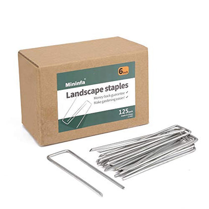 Mininfa 6 Inch Heavy Duty 9 Gauge 125 Pack Galvanized Garden Stakes, Rust Resistant Landscape Staples, Lawn pins Fabric Staples for Anchoring Landscaping, Weed Barrier Fabric, Ground Cover - size: 6 inch 125 Pack