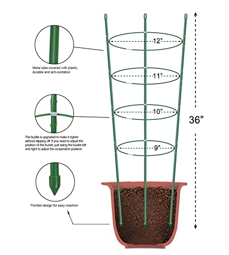 Plant Support Cages for Climbing Plant Upgrade Flower Tomato cage with Stand Stakes and Stable Support Rings, 3 Pack with 12 Clips (36") - size: 36"