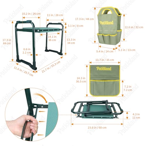 Foldable Garden Kneeler and Seat,Gardening Workseat w/ Tool Pouch & HandBag - color: Green-modle C