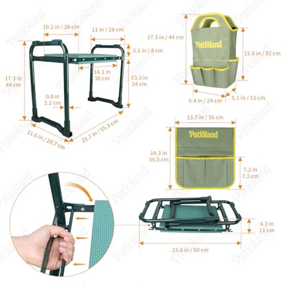 Foldable Garden Kneeler and Seat,Gardening Workseat w/ Tool Pouch & HandBag - color: Green-modle C