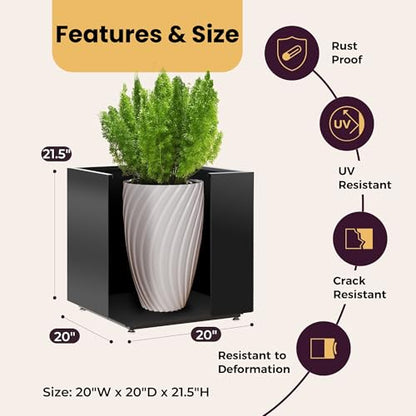 Large Cube Metal Outdoor Planter Box 20Wx20Dx21.5H - color: Black, size: 20Wx20Dx21.5H
