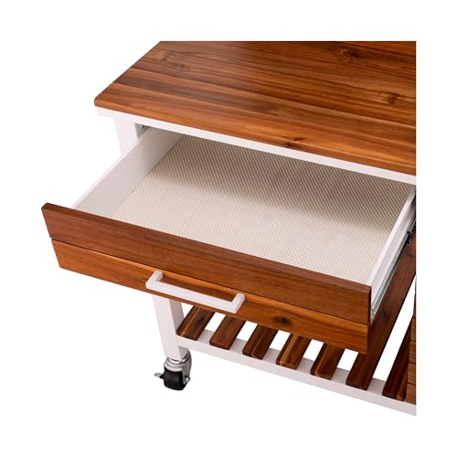 Seville Classics Home 48" Outdoor Garden Potting Bench Table – Heavy Duty Workstation, w/Cabinet, Drawer & Open Shelf, Acacia Wood & Steel Frame, White, 48" W x 25" D - color: White
