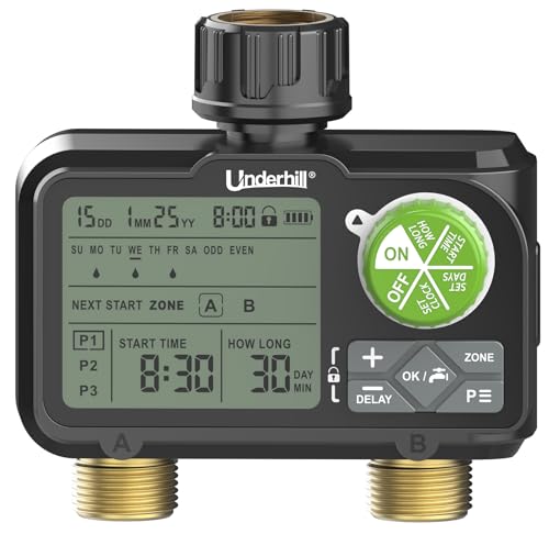 Underhill AquaVision Digital Hose Timer, Dual Zone Automatic Garden Water Timer with LCD Display, Programmable Irrigation Controller for Sprinklers, Drip Systems & Garden Hose Faucets - color: Dual Zone Digital Hose Timer