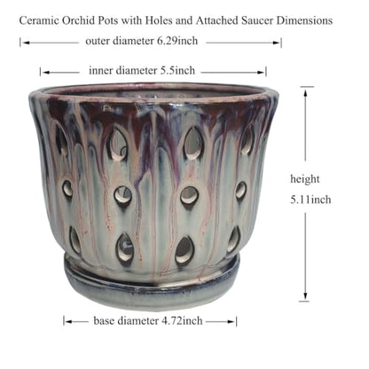 Ceramic Orchid Pot with Drainage Hole 6'' (Mauve Over Cream) - color: Mauve Over Cream