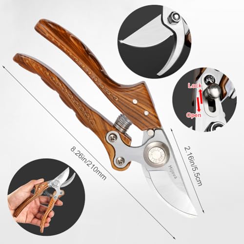 Pruning Shears, High Carbon Steel Heavy Duty Anti-Slip Garden Shears - color: Wood Grain