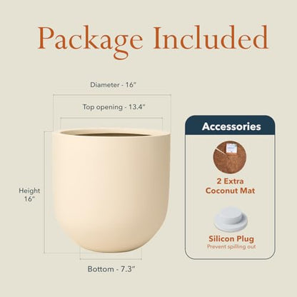 KUTE NEST 16" Premium Arco Fiberstone Outdoor Planter - Kilim Beige - color: Kilim Beige, size: 16"H x 16"D