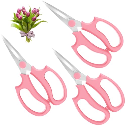 Housolution Flower Scissors, 3PCS Steel Pointed Pruning Shears, Pink - color: Pointed-pink, size: 3 Pack