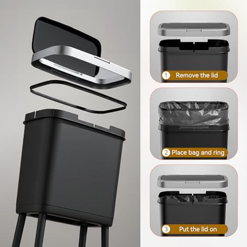 Procade Kitchen Garbage Can with Legs and Wheels,Narrow Rolling Trash Can - color: Black