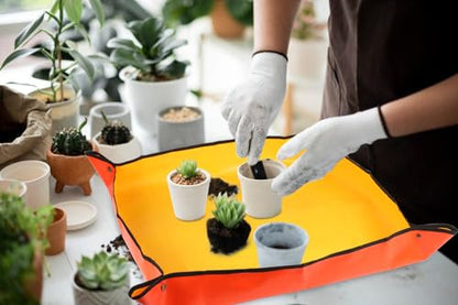 30" X 30" Large Plant Repotting Mat for Indoor Plants Potting Soil, Foldable Waterproof Plant Repotting/Potting Tray, Portable Potting Mat Gardening Tray for House Plants (Medium 30 X 30" (Orange)) - size: Medium 30 X 30" (Orange)