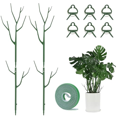 Yhtpouqe 4 Pack Plant Support Stakes, Plant Stakes for Indoor and Outdoor Plants. 28inch Plant Sticks with Extension Poles, Plant Clips, Plant Ties for Potted Monstera Plants, Climbing Plants - size: 28"- 4 Pack