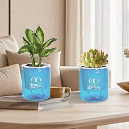 2PCS Self Watering Planters 4.72 Inch Self Watering Pots for Indoor Plants, African Violet Pots with Wick Rope, Flowers, Succulents, Herb, House Plants - color: Blue