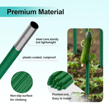 Garden Stakes 57 Inch, Approx 5ft Plastic Coated Steel Plant Stakes Specifically Designed for Climbing Plants, Ideal for Tomatoes, Beans, Cucumbers, Peppers, Vines, and More Plant Growth - size: 57in, 25 of pack
