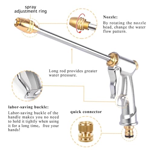 Hose Sprayer Nozzle Heavy Duty High Pressure Water Adjustable Spray Gun - color: Silvery