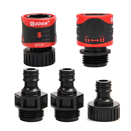 Eden 7-Pattern 33" Metal Garden Hose Watering Wand W/Quick Connect Starter Set 96618 & 95210 Premium Garden Hose Fitting Quick Connect with Water Stop & Lock Feature, 5 pc Set